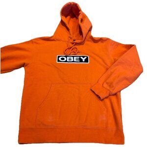 VTG Obey Hoodie Sweatshirt Mens Size S Orange Logo Streetwear Skater Y2K
